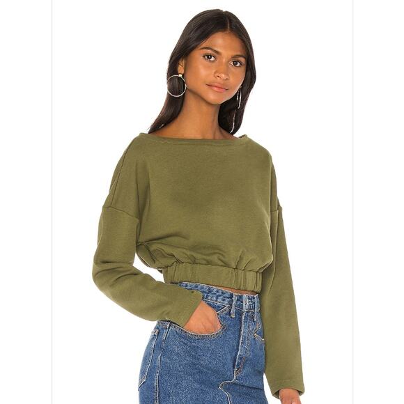 Tularosa Luna Pullover Olive Green Sweatshirt Elastic Hem Long Sleeve Small NWT - Picture 2 of 7